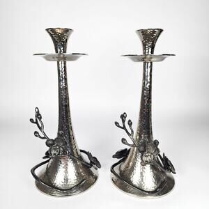 Michael Aram Black Orchid Candleholders Pair Hammered Nickelplate Handcrafted